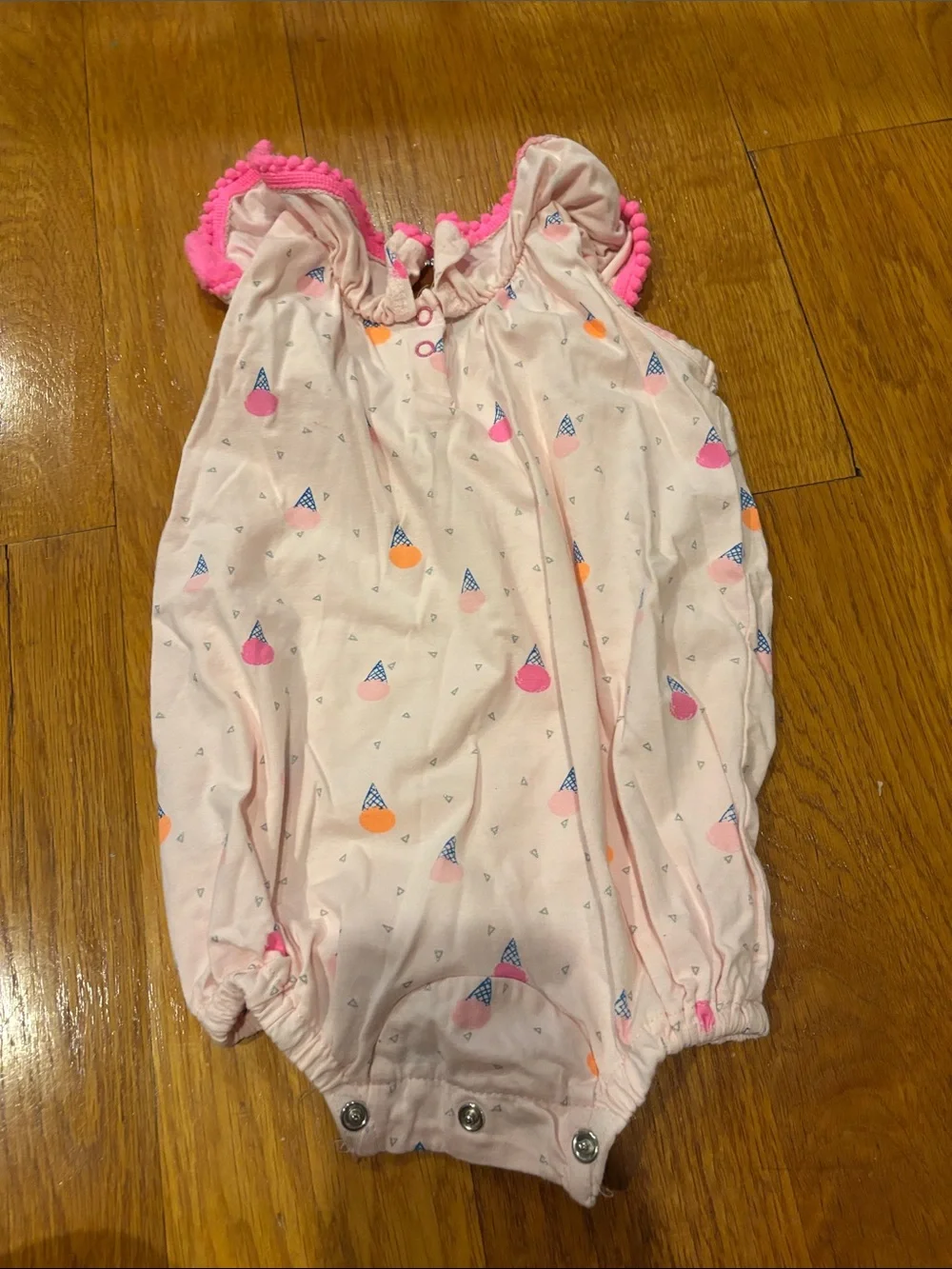 Pastel Pink Ice Cream Print Baby Bodysuit with Ruffle Straps